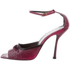 Neu Gianni Versace H/W 2000 Himbeerfarbene Schlangenhaut Peep- Toe Schuhe Sandalen mit Peep-toe 39,5  9.5