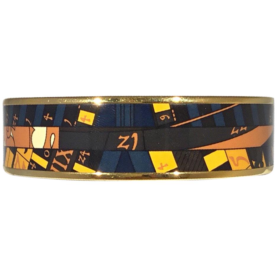 Hermes Paris Multicolor Enamel w/ Gold Bangle Bracelet