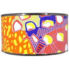 Hermes Paris Multicolor Enamel Wide Bangle w/Silver Small