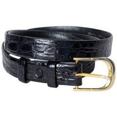 Vintage Men's Black Spanish Alligator Belt with Removable Buckle, 1970s