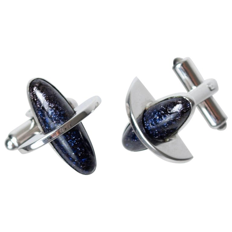Hickock Atomic Age Elliptical Silver Cuff Links, 1950s at 1stDibs