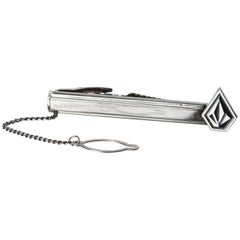 Art Deco Silver and Enamel Tie Clip with Keeper Chain, 1940s