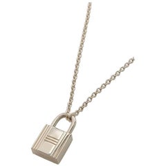 Vintage Hermes silver 925 padlock pendant top chain necklace. Classic jewelry.