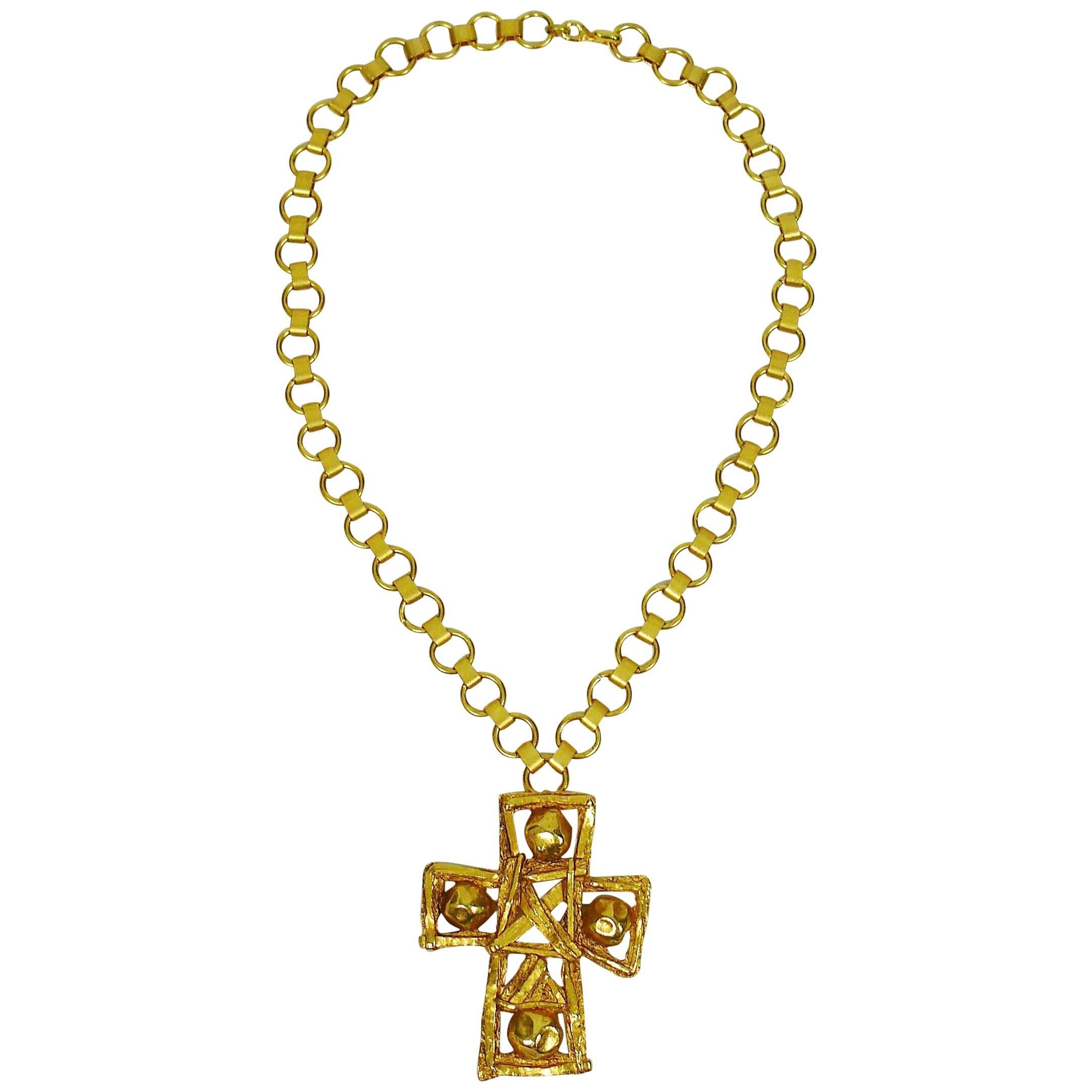 Christian Lacroix Vintage Gold Toned Cross Pendant Necklace