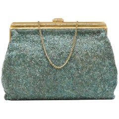 Vintage 1950s Aqua Blue Beaded Handbag