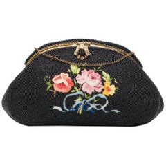 Perlenbesetzte florale Vintage-Handtasche, 1940er Jahre 