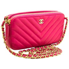 CHANEL Hot Pink Wallet On Chain WOC Double Zip Chain Shoulder Bag