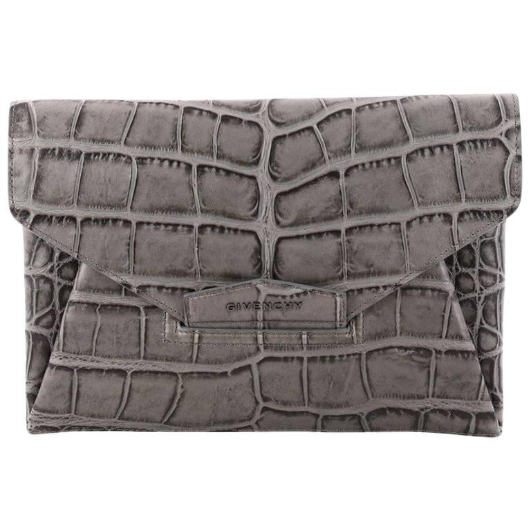 Givenchy Antigona Envelope Clutch Crocodile Embossed Leather Medium
