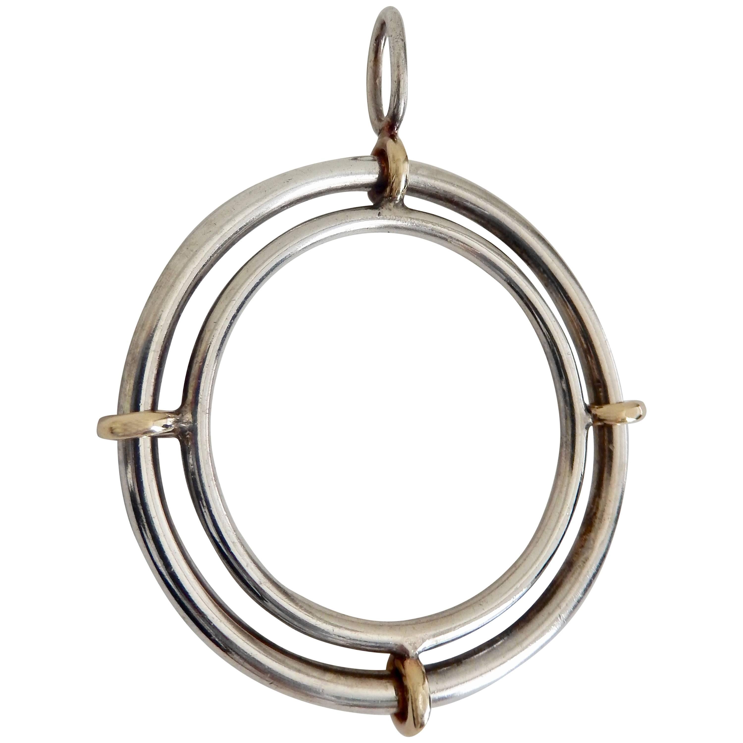 Pierre Cardin Sterling Silver and Gold Kinetic Pendant, 1970s  For Sale