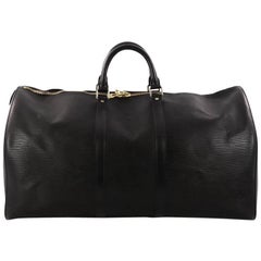 Travel Bags Louis Vuitton Black EPI Leather Noir Keepall 55 Boston Duffle Bag Travel 827lv93, Women's, Size: One Size