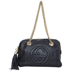 Gucci Navy Leather Logo Soho Chain Zip Top Shoulder Bag w. Dust Bag