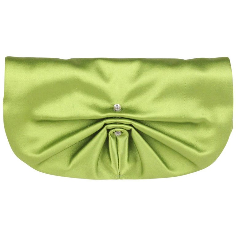 YVES SAINT LAURENT Green Satin Clutch Evening Bag with Crystals For