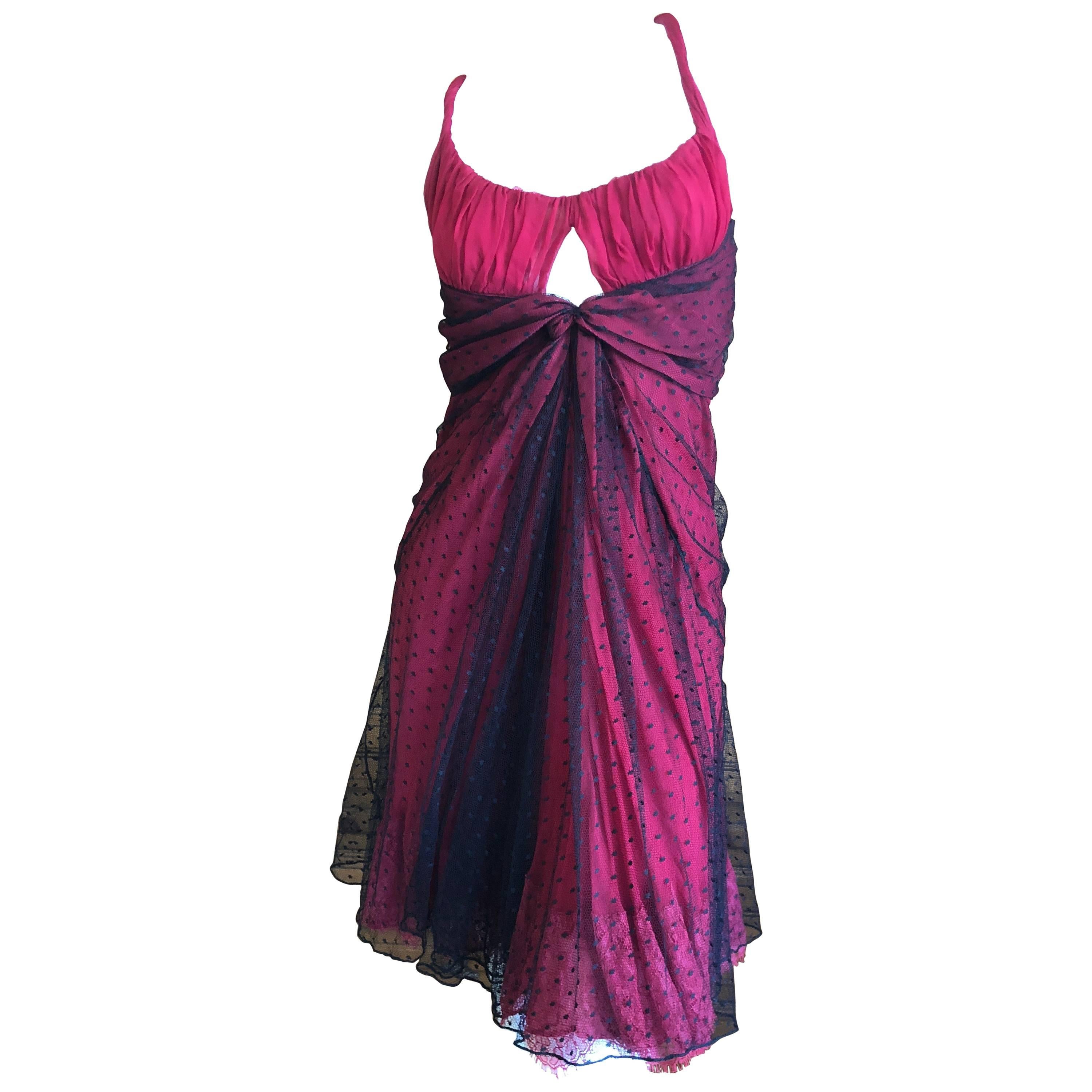 John Galliano Sheer Overlay Point d' Espirit Lace Mini Dress For Sale