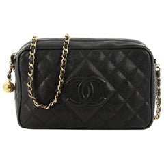 Chanel Vintage Diamond CC Camera Shoulder Bag Quilted Caviar Medium