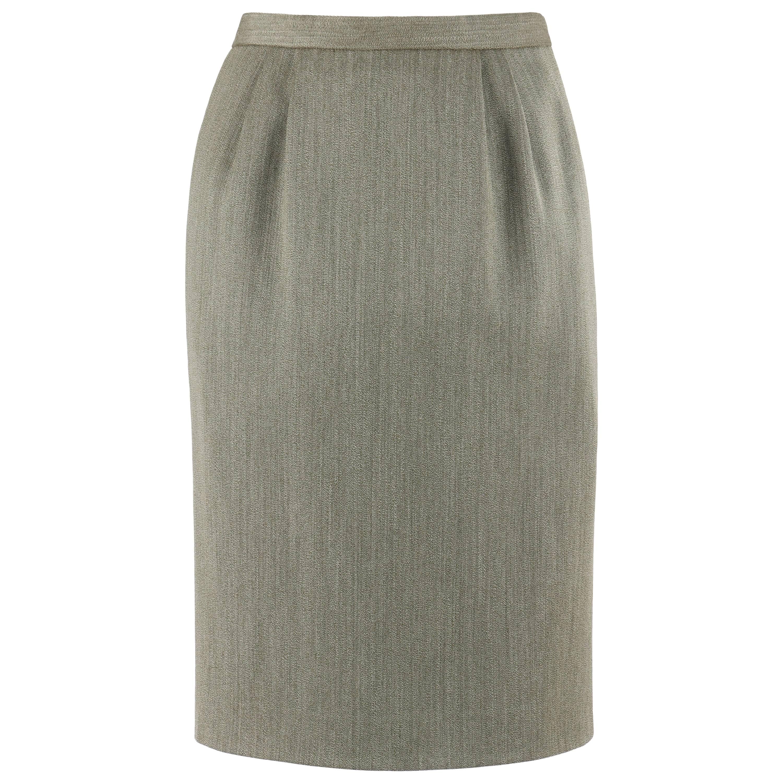 HERMES c.1980's Classic Fox Hunt Forest Sage Green Wool Pencil Skirt