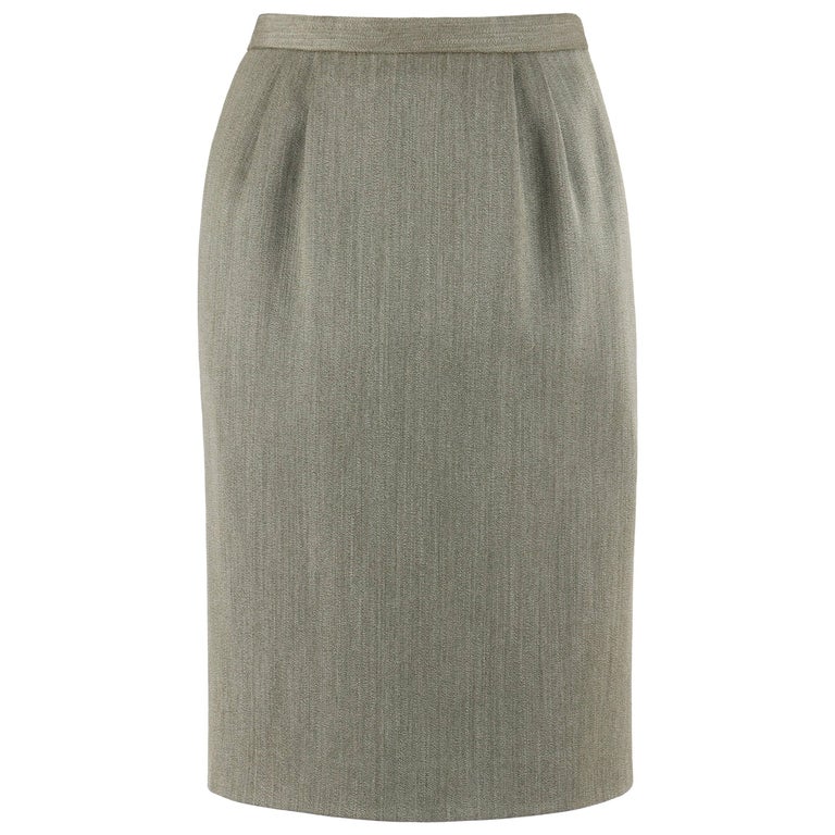 HERMES c.1980's Classic Fox Hunt Forest Sage Green Wool Pencil Skirt ...