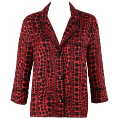 LOUIS VUITTON c.2012 YAYOI KUSAMA Red "Pumpkin Dots" Silk Blouse Shirt Jacket