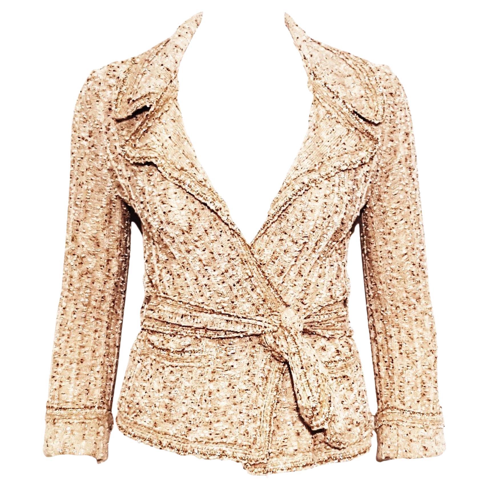 Chanel Beige, Copper & Gold Tone Cotton Blend Knit Sweater Jacket from Spring 06
