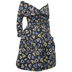 Vintage Victor Costa Heart Print Cocktail Dress, 1980s 