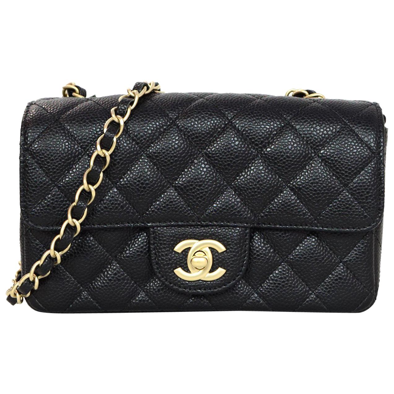 Chanel Black Quilted Caviar Leather Rectangular Mini Flap Crossbody Bag