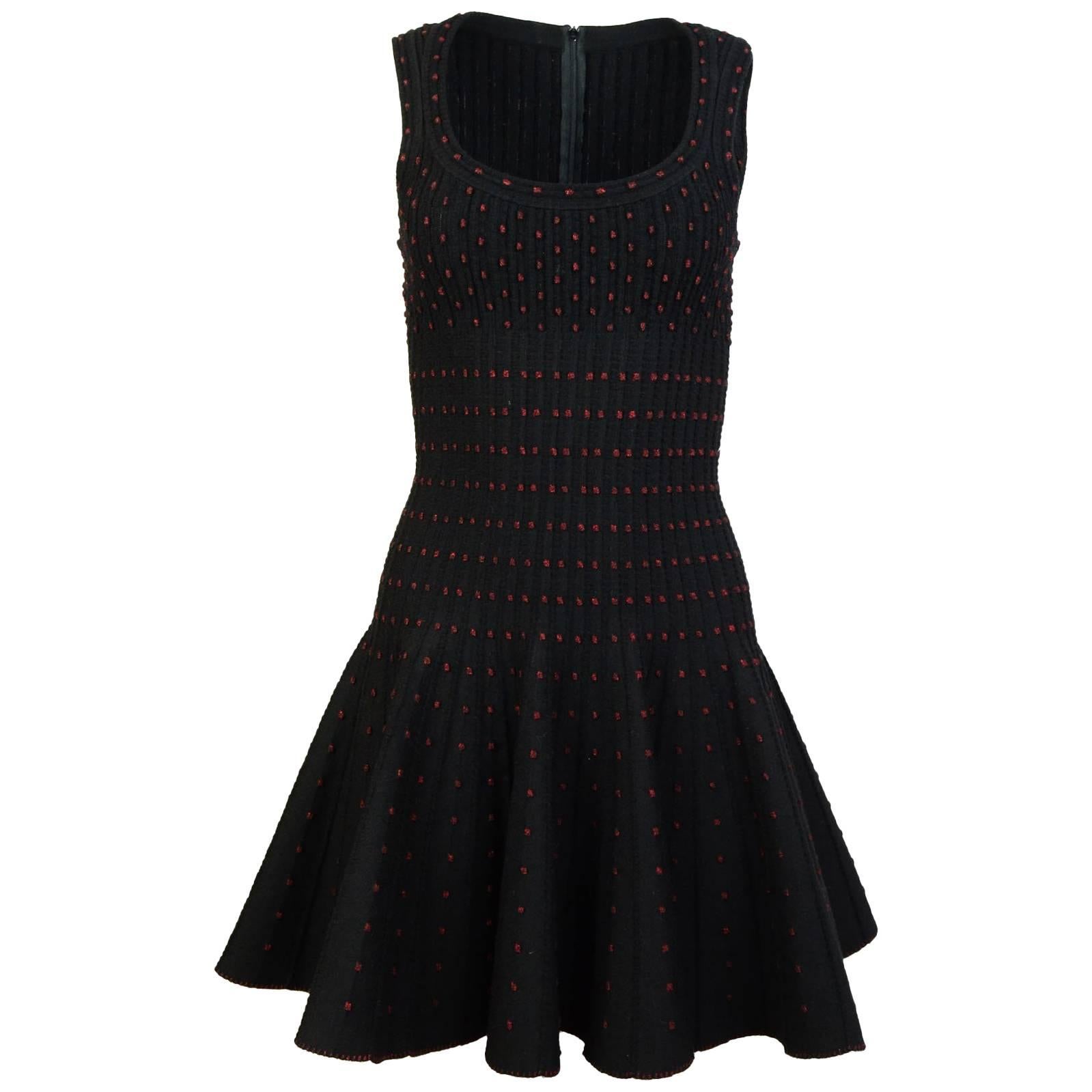 Alaia Black & Red Polka Dot Fit & Flare Dress Sz FR36