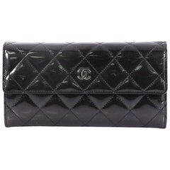Chanel CC Gusset Flap Wallet Quilted Striated Metallic Patent Long
