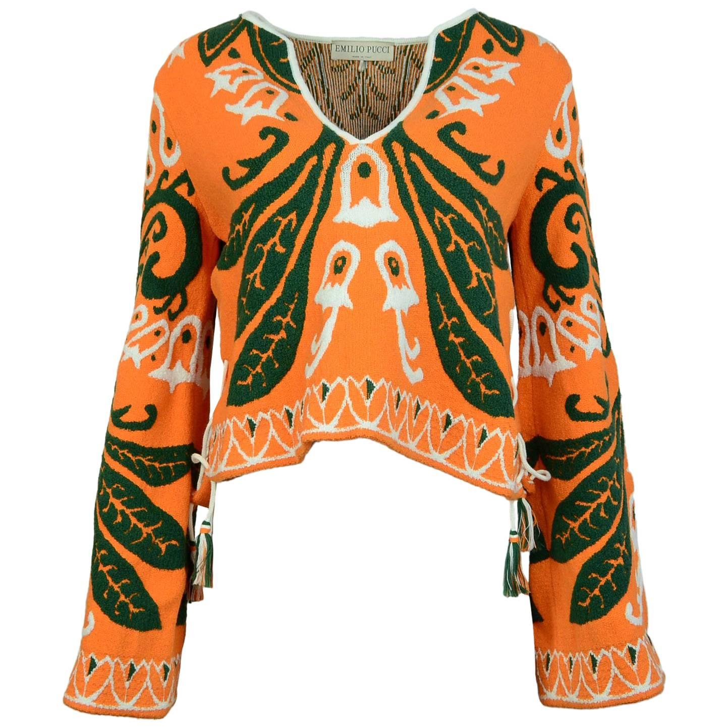 Emilio Pucci Orange Bell Sleeve Top Sz S with Box