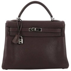 Hermes Kelly Handbag Ebene Togo with Palladium Hardware 32