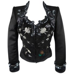 Marc Jacobs Black Velvet and Satin Sequin Embroidered Portrait Collar Jacket