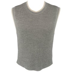 Jean Paul Gaultier Gray Wool Cream Stripe Trim Vest