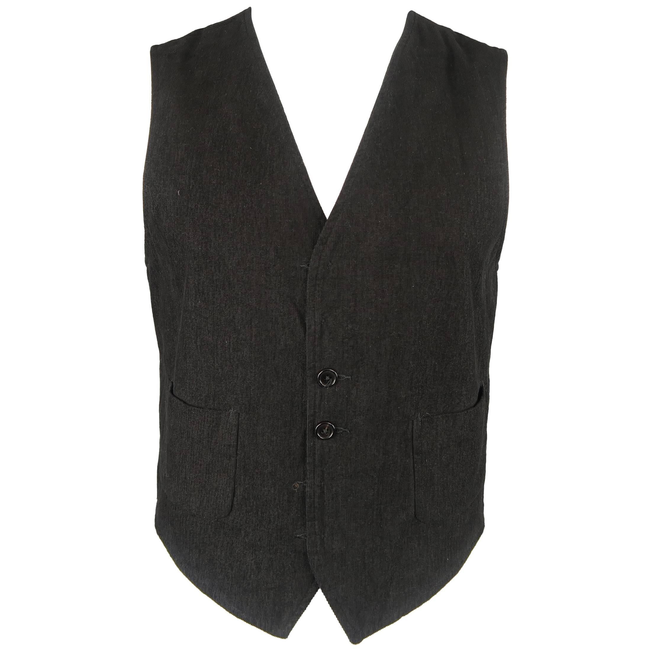 Ann Demeulemeester Men's Black Corduroy and Beige Striped Cotton Reversible Vest