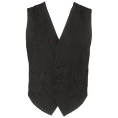 Ann Demeulemeester Men's Black Corduroy and Beige Striped Cotton Reversible Vest