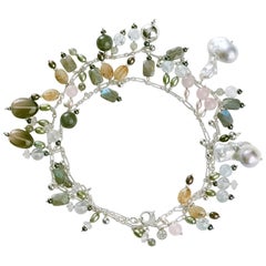 Rock Lily ( NEW ) Cultured White Baroque Pearl Multicolored Opera Drop Necklace 