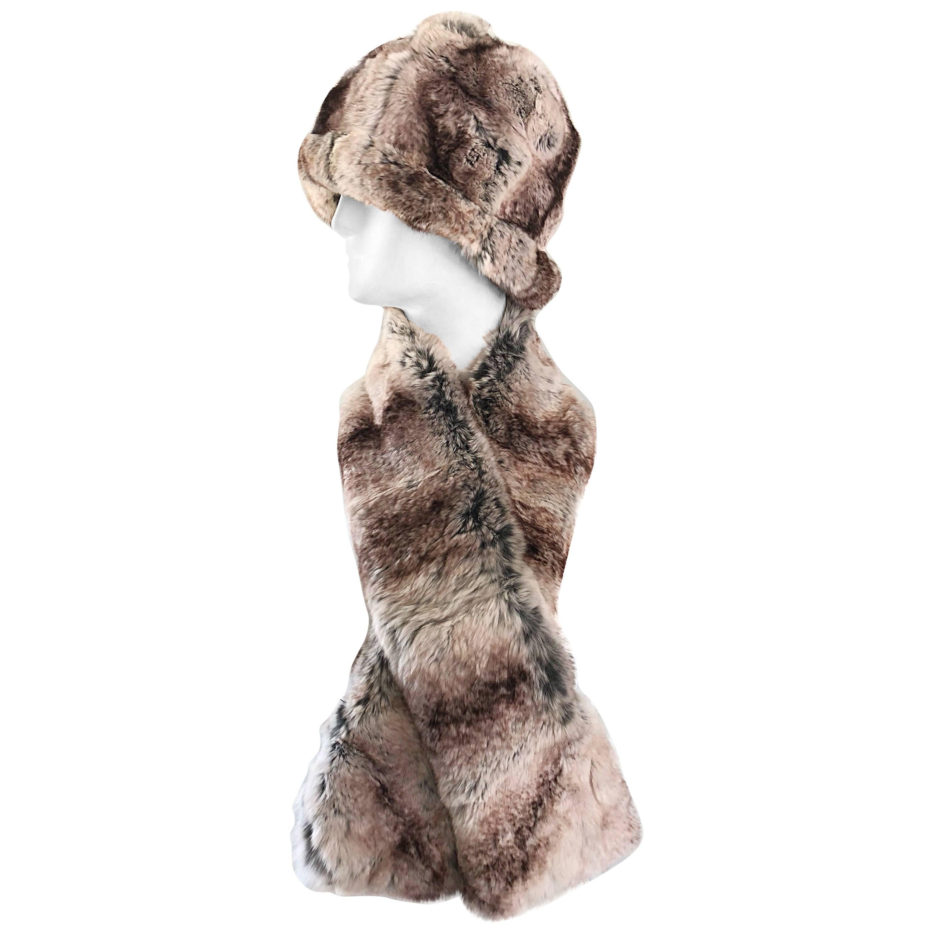 1960s Christian Dior by Marc Bohan Chinchilla Fur 60s Vintage Hat and Scarf