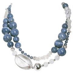 Rock Lily ( NEW ) Blue Coral Crystal Nugget Labradorite Opera Necklace In Silver