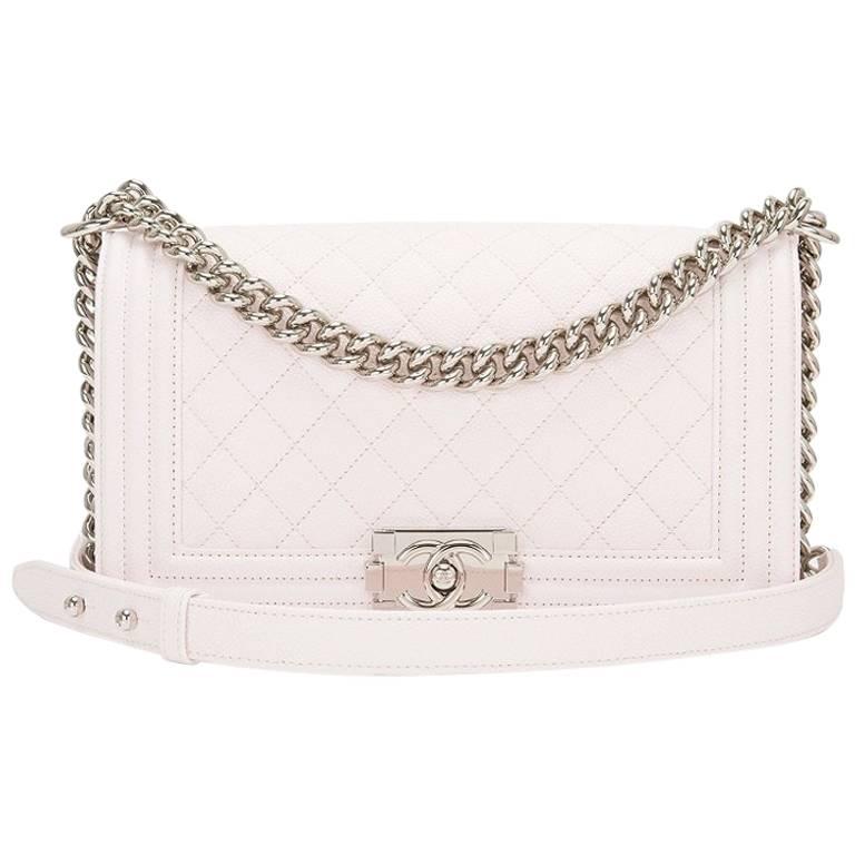 Chanel NEW MEDIUM white BOY BAG in Caviar Leather with Silver tone Hardware  at 1stDibs
