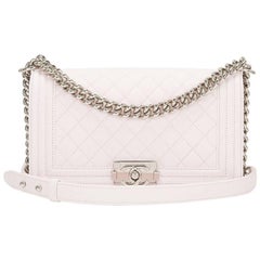Chanel NEW MEDIUM white BOY BAG in Caviar Leather with Silver tone Hardware 