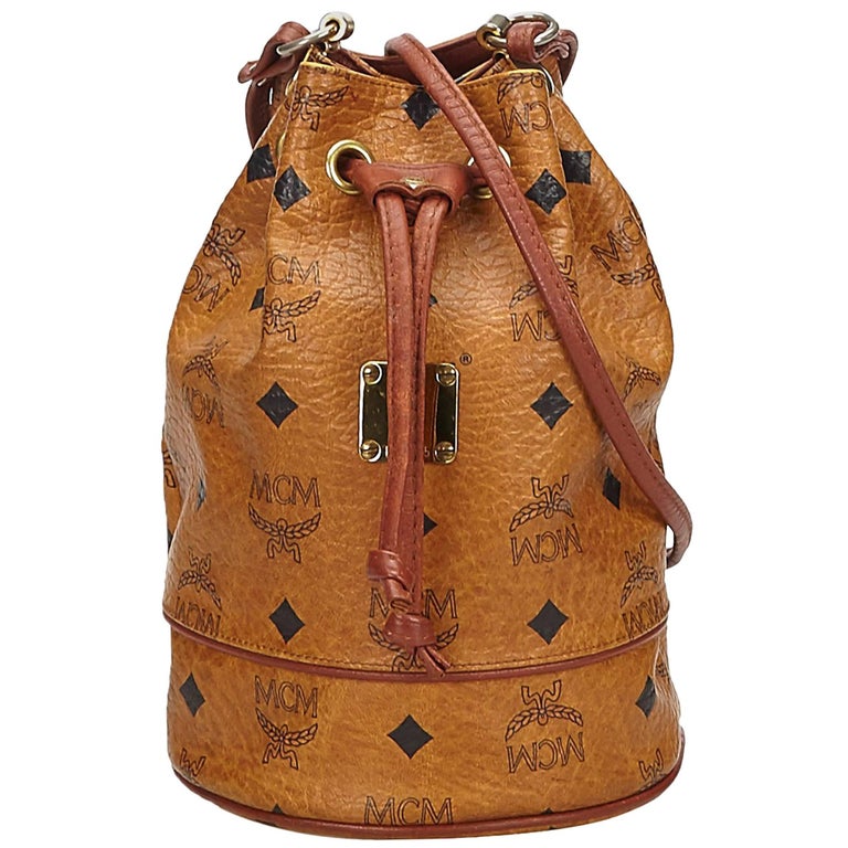Mcm Brown Visetos Leather Bucket Bag