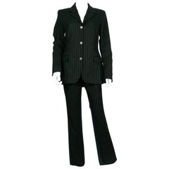 Jean Paul Gaultier Vintage Bi-material Striped Black Wool and Denim Pants Suit