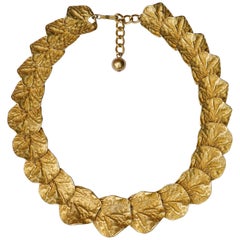 Kenneth Jay Lane 1990s Gold Plated Gingko Leaves Vintage Necklace
