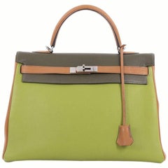 Hermes Kelly Handbag Tricolor Togo with Ruthenium Hardware 35
