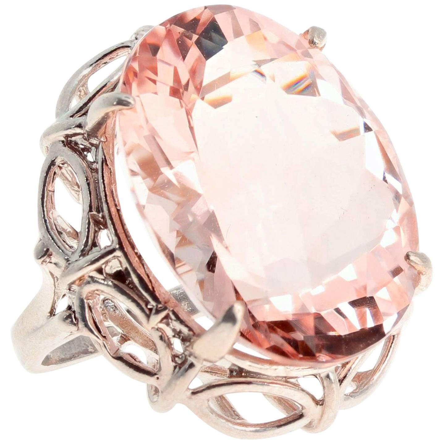 Unique Rare 30 Carat Morganite Sterling Silver Ring