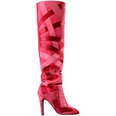 Chanel Paris Cosmopolite Patchwork Pink High Boots Metiers D'Art 2016 / 17 