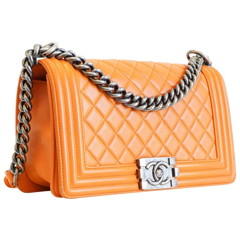 Chanel Boy Flap Bag Quilted Lambskin Old Medium Orange