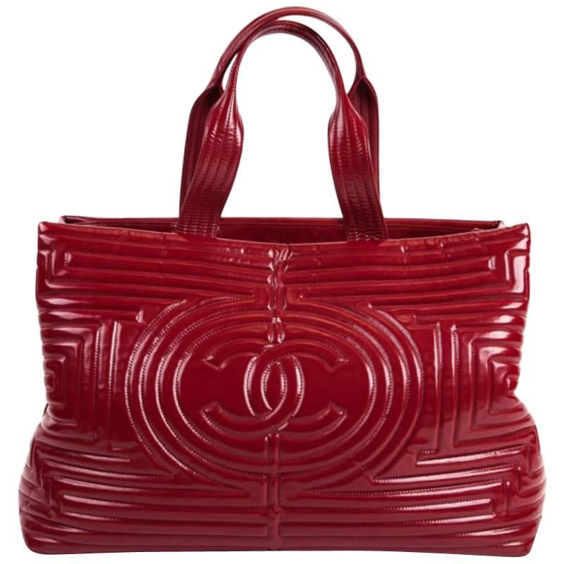 Chanel Large Red Vinyl Ming Coco Vinyl Tote Bag  For Sale