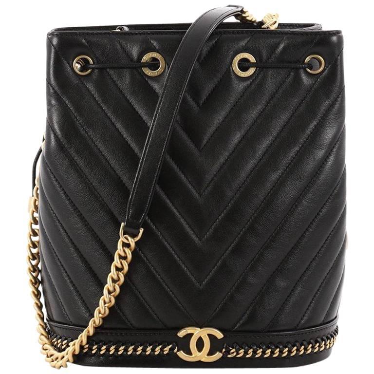 Chanel Paris Cosmopolite Drawstring Bucket Bag Chevron Lambskin Medium