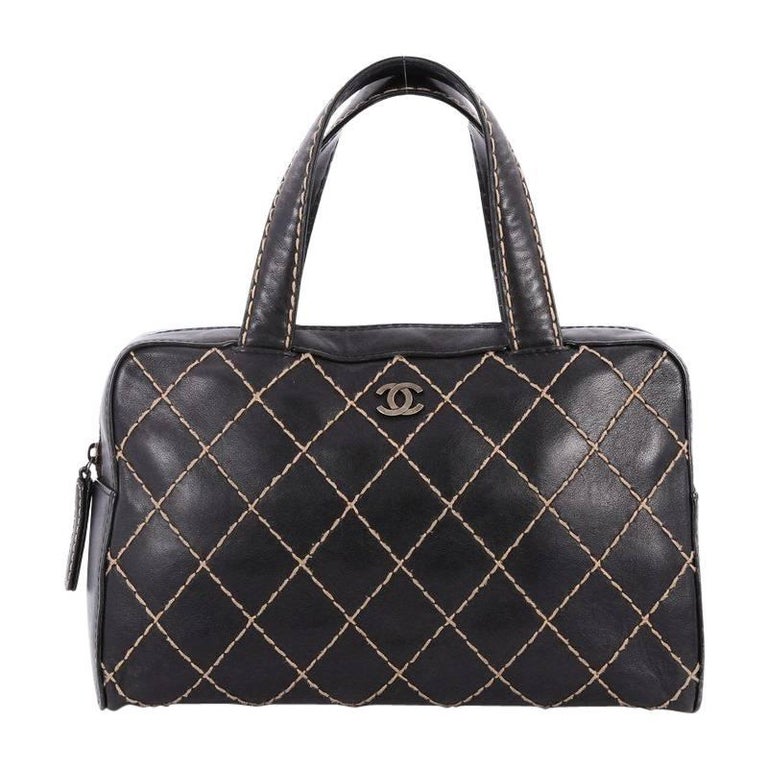 Chanel Surpique Zip Around Satchel Quilted Leather Medium