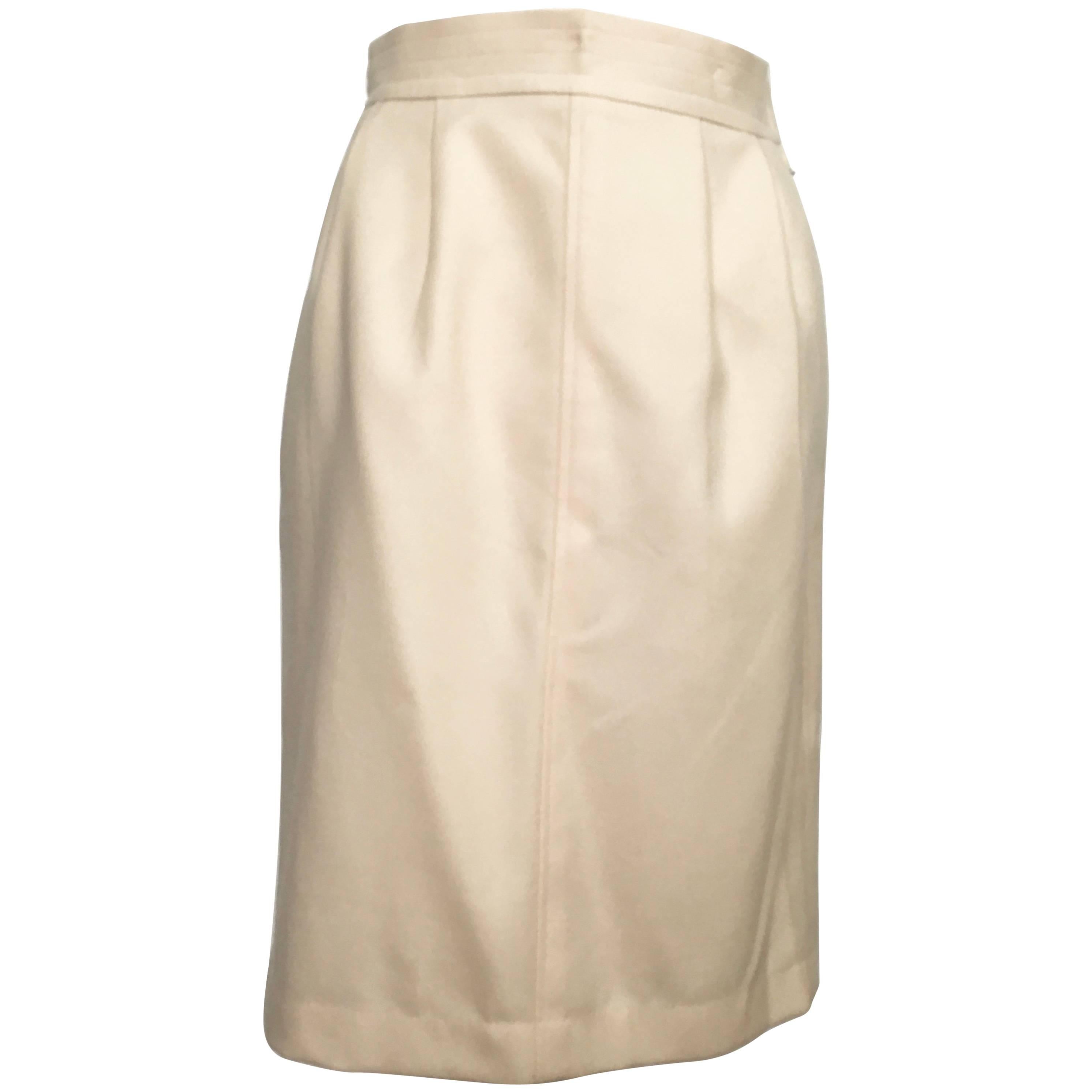 Saint Laurent Rive Gauche Wool Cream Pencil Skirt with Pockets, 1980s  For Sale
