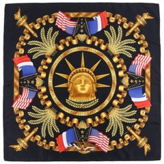 HERMES c.1985 Joachim Metz "Liberty" Statue Of Liberty Centennial Silk Scarf