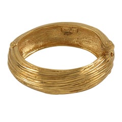 Yves Saint Laurent YSL Paris Gilt Metal Clamper Bracelet 